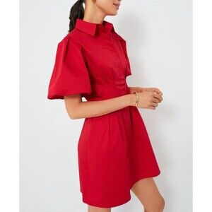 NWT Tuckernuck  Delaney Size L Red Mini Dress Puff Sleeve A-line Pockets Stretch